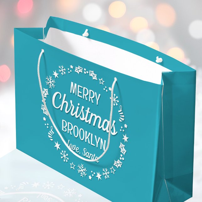 Grand Sac Cadeau Joyeux Noël Amour Père Noël Nom personnalisé Turqu (Créateur téléchargé)