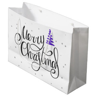 Grand Sac Cadeau Joyeux Noël Calligraphie Arbre Zigzag