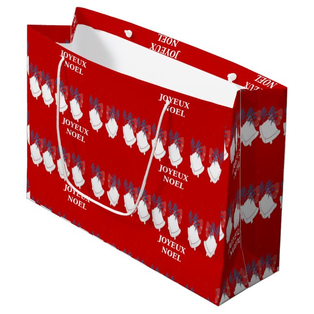 Grand Sac Cadeau Joyeux Noël Cloches Rouge (Devant Angle)