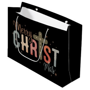 Grand Sac Cadeau Joyeux Noël Croix Religieuse Famille Chrétienne