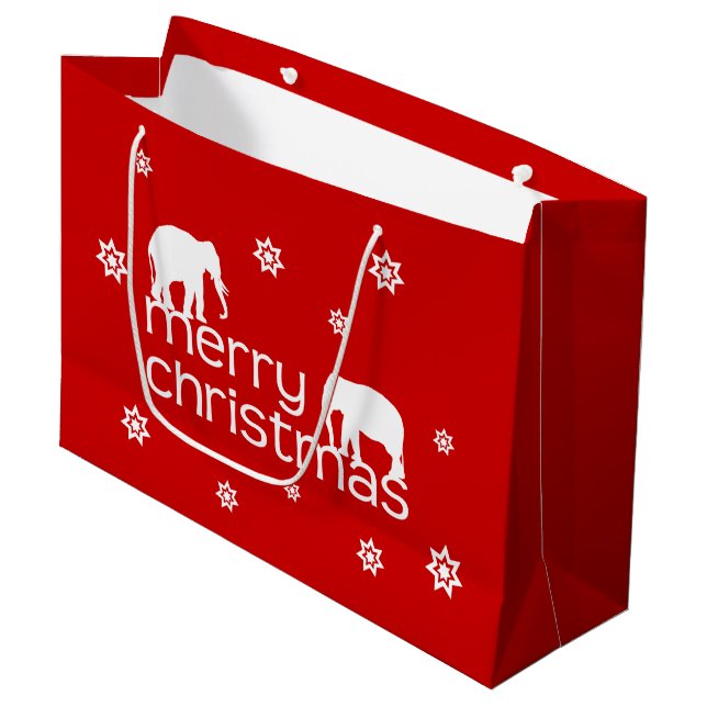 Grand Sac Cadeau Joyeux Noël d'éléphant (Devant Angle)