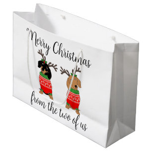 Grand Sac Cadeau Joyeux Noël Deux Dachshunds Jumelés