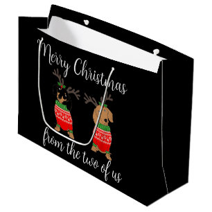Grand Sac Cadeau Joyeux Noël Deux Dachshunds Jumelés