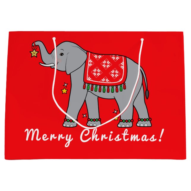 Grand Sac Cadeau Joyeux Noël éléphant (Devant)