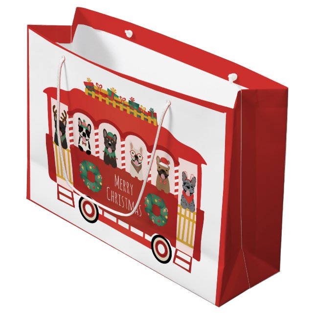 Grand Sac Cadeau Joyeux Noël Français Bulldogs Vacances Trolly (Devant Angle)