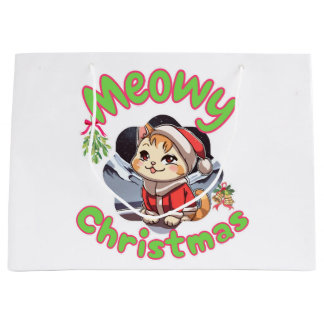 Grand Sac Cadeau Joyeux Noël miaou 