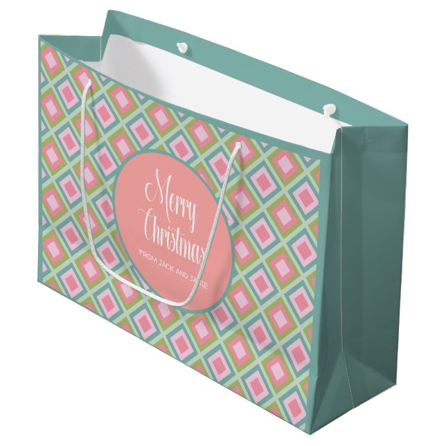 Grand Sac Cadeau Joyeux Noël mignon Pastel rose vert Turquoise (Devant Angle)