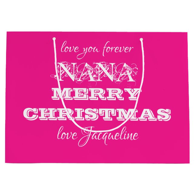 Grand Sac Cadeau Joyeux Noël Nana Classic Script Rose (Devant)