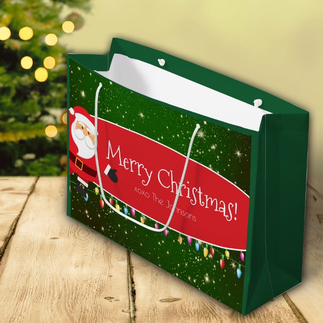 Grand Sac Cadeau Joyeux Noël Père Noël Nom de famille Rouge et Vert (Créateur téléchargé)