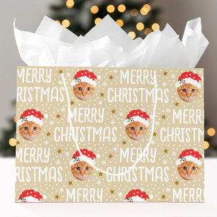 Grand Sac Cadeau Joyeux Noël Père Noël Photo Mel Visage Beige