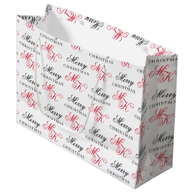 Grand Sac Cadeau Joyeux Noël Personnalisé Monogramme Initiales Noël (Devant Angle)