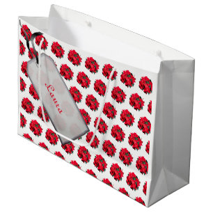 Grand Sac Cadeau Joyeux Noël rouge / blanc Poinsettia design