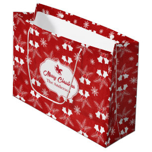 Grand Sac Cadeau Joyeux Noël Rouge Motif Noël Bell