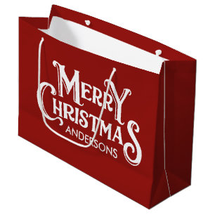 Grand Sac Cadeau Joyeux Noël rouge personnalisé
