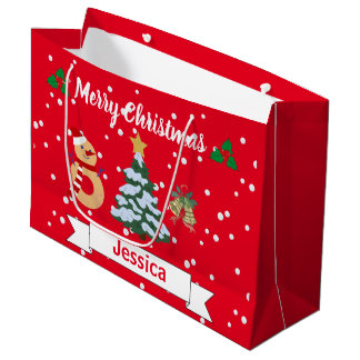 Grand Sac Cadeau Joyeux Noël Rouge personnalisé Joyeux Noël Jingle 