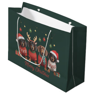 Grand Sac Cadeau Joyeux Noël Santa Renne Dachshund Weiner