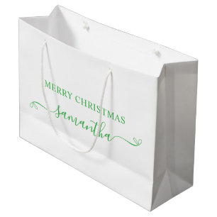 Grand Sac Cadeau Joyeux Noël Vert Ruban Mignon Signature Nom