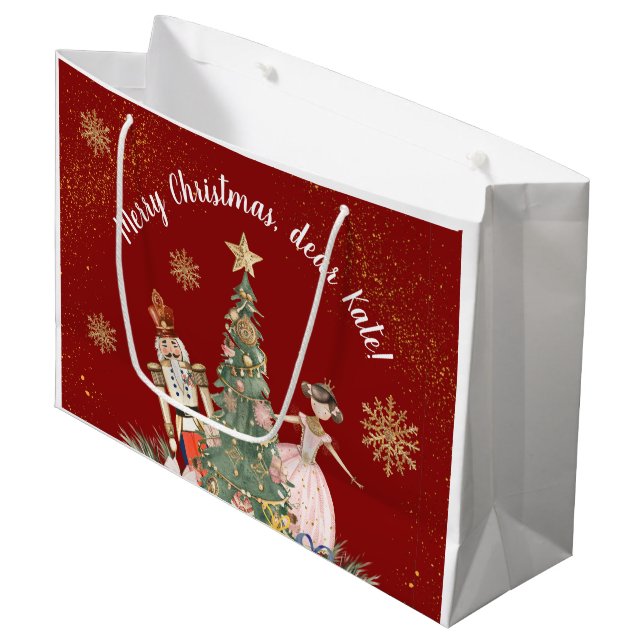 Grand Sac Cadeau Joyeux Noisette de Noël Deep Red (Devant Angle)