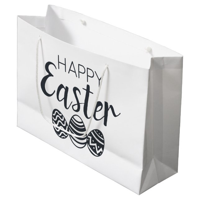 Grand Sac Cadeau Joyeux Oeufs de Pâques Noir blanc mignet (Devant Angle)