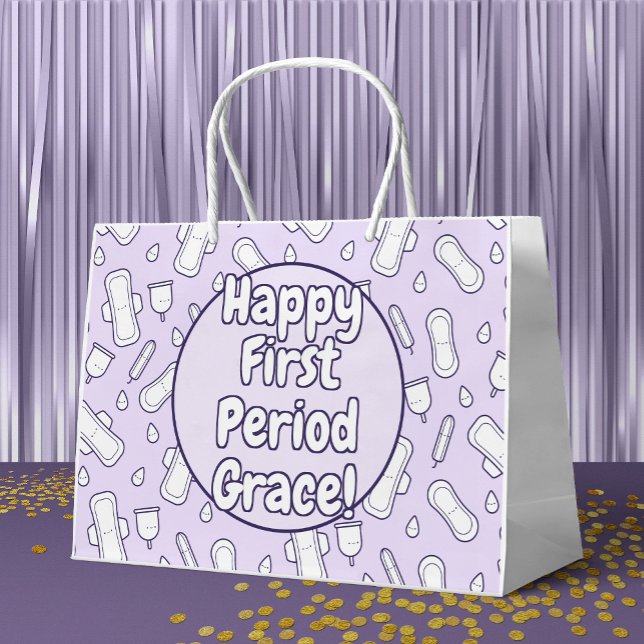 Grand Sac Cadeau Joyeux Pad en Tampon violet Première Période (Mockup of gift bag)
