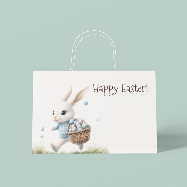 Grand Sac Cadeau Joyeux pâques, lapin de Pâques marchant avec des o (Créateur téléchargé)