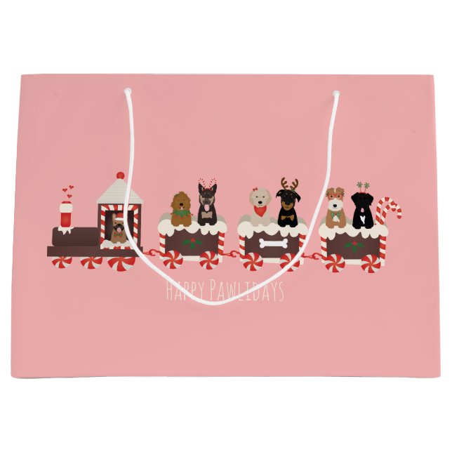 Grand Sac Cadeau Joyeux Pawlidays Chien Noël Train de vacances (Devant)