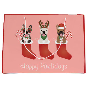 Grand Sac Cadeau Joyeux Pawlidays Français Bulldogs Noël Stocking