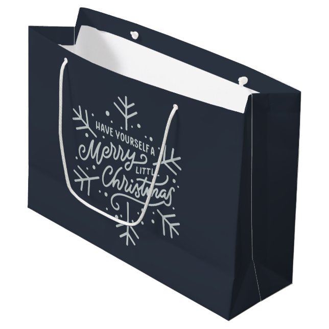 Grand Sac Cadeau Joyeux petit Noël - Flocon de neige (Devant Angle)