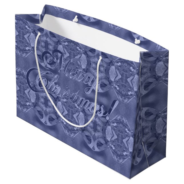 Grand Sac Cadeau Joyeux script de Noël Elegant Silver Blue (Dos Angle)