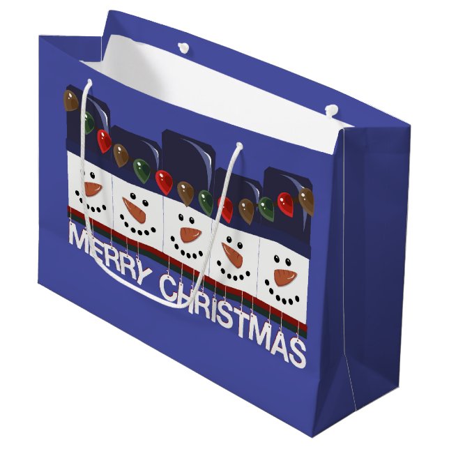Grand Sac Cadeau Joyeux Snowmen de Noël (Devant Angle)