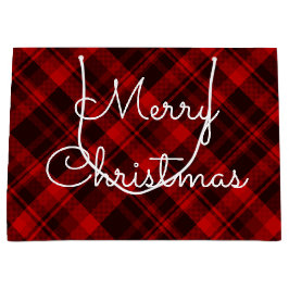 Grand Sac Cadeau Joyeux Tartan rouge plaid Noël