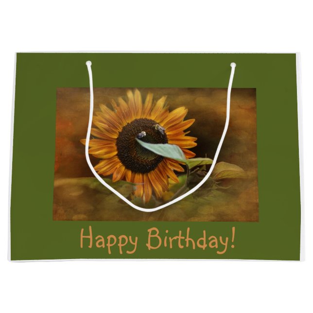 Grand Sac Cadeau Joyeux tournesol d'anniversaire (Devant)
