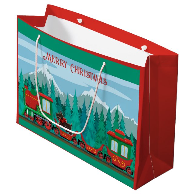 Grand Sac Cadeau Joyeux train de Noël (Devant Angle)