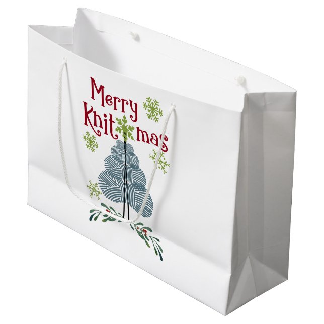Grand Sac Cadeau Joyeux Tricot de Noël Knitmas (Devant Angle)