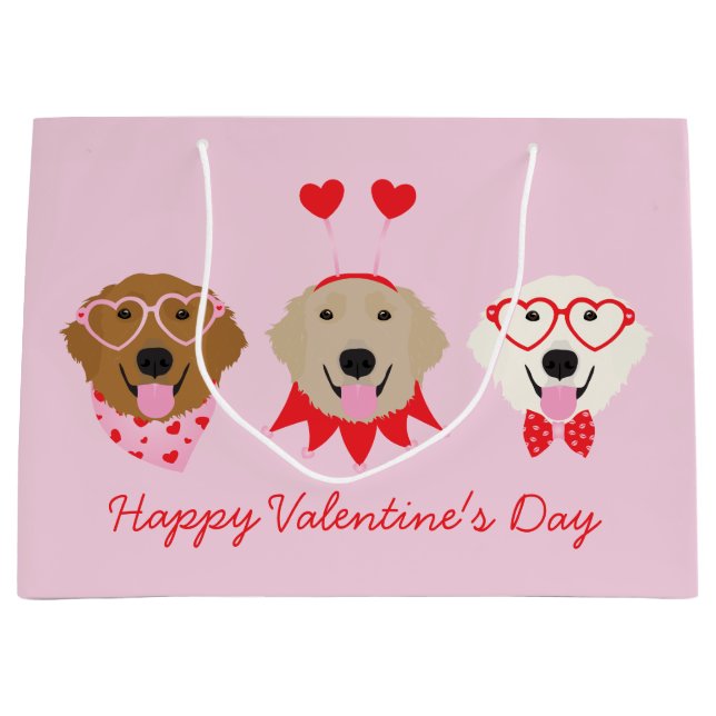 Grand Sac Cadeau Joyeux Valentines Day Golden Retriever Dogs (Devant)