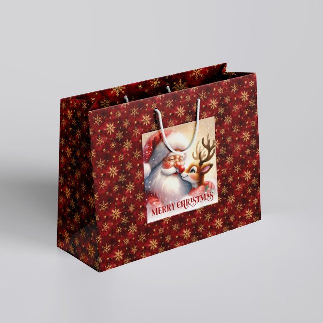 Grand Sac Cadeau Joyful Holiday Santa Claus Rudolph Gift Bag (Joyful Holiday Santa Claus Rudolph Gift Bag)