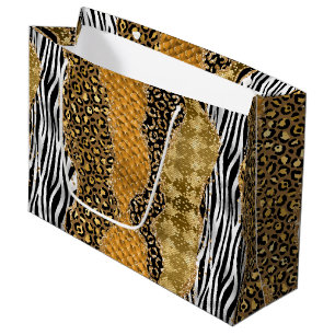 Grand Sac Cadeau Jungle Agate Motif de texture d'animal Luxe