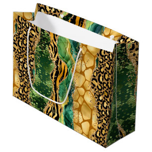 Grand Sac Cadeau Jungle Agate Motif de texture Wild Glam