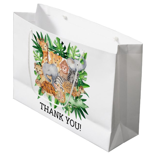 Grand Sac Cadeau Jungle Safari 1er anniversaire Merci de fête (Devant Angle)