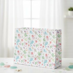 Grand Sac Cadeau Kawaii sous le Baby shower marin Pastel neutre
