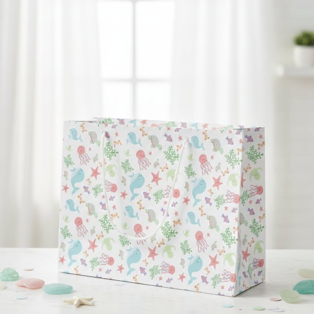 Grand Sac Cadeau Kawaii sous le Baby shower marin Pastel neutre (Créateur téléchargé)
