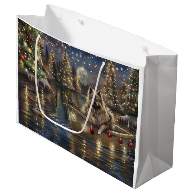 Grand Sac Cadeau Keeshond Noël Festive Voyage (Devant Angle)