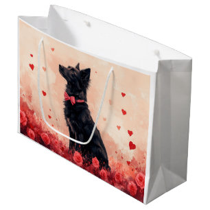 Grand Sac Cadeau Kelpie australien avec des roses - Saint-Valentin