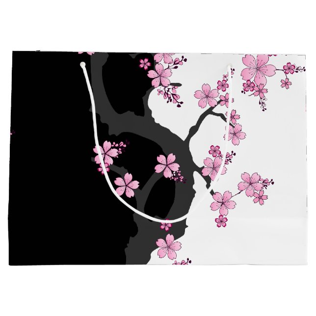 Grand Sac Cadeau Kimono japonais Sakura noir et blanc (Dos)