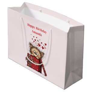 Grand Sac Cadeau Kiton de dessin animé mignon avec joyeux anniversa