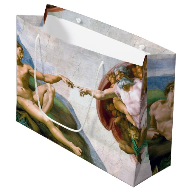Grand Sac Cadeau La création d'Adam, Michel-Ange (Devant Angle)