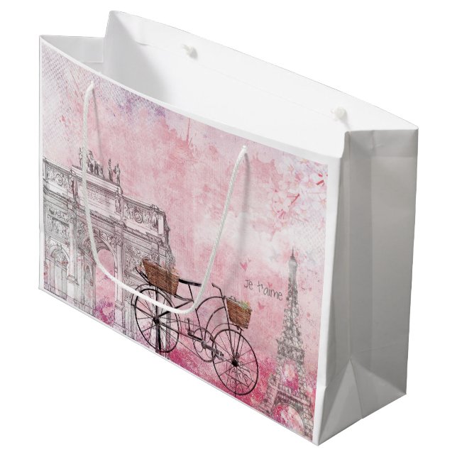 Grand Sac Cadeau La France vintage Paris (Devant Angle)