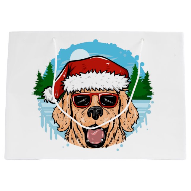Grand Sac Cadeau Labrador Retriever santa claus hat illustration (Devant)