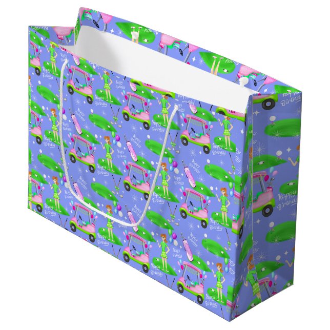 Grand Sac Cadeau Lady Golf Thème Joyeux Anniversaire (Devant Angle)