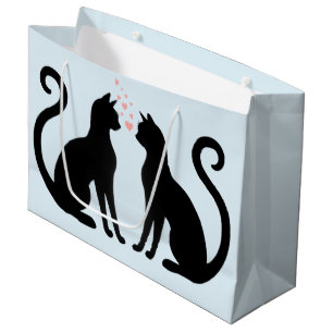 Grand Sac Cadeau L'amour du chat avec les coeurs
